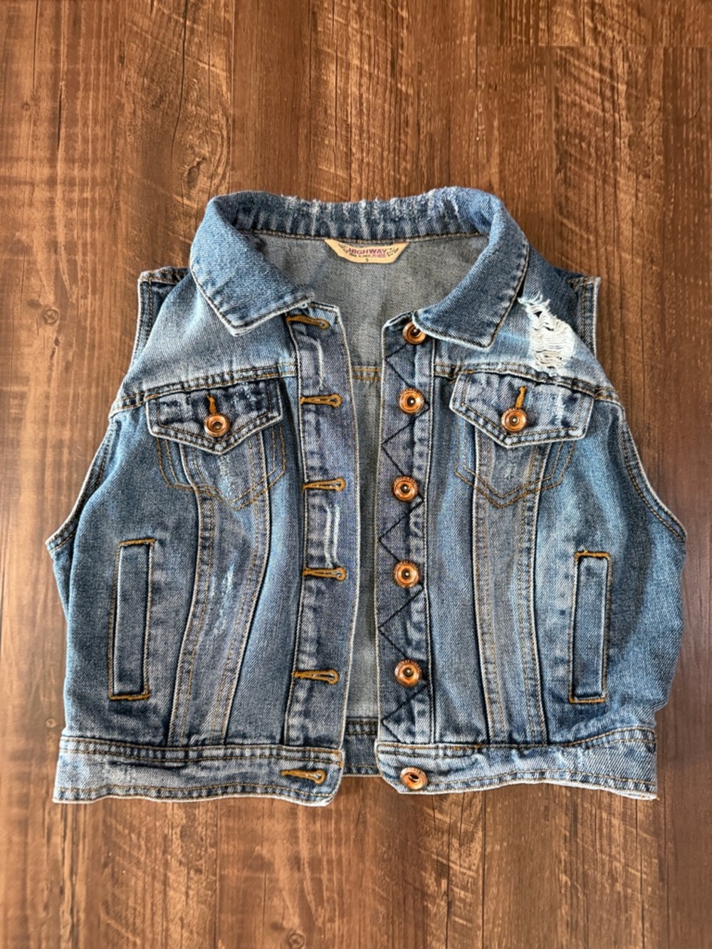 Women’s Small Distressed Denim Vest Jacket - Light Blue